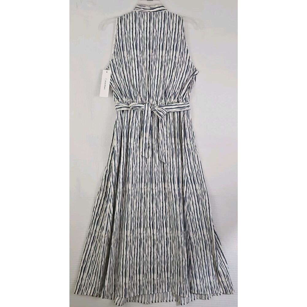Calvin Klein ~Size 6~ Cream/Blue Stripes Maxi Dress With Waist Tie & Pockets NWT - Picture 15 of 16